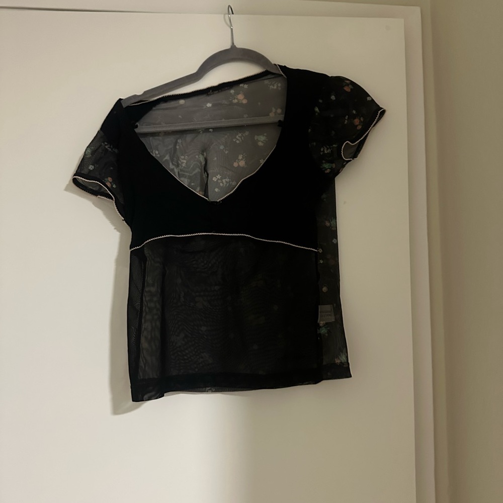 Black Sheer Floral Women's Top